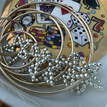 Load image into Gallery viewer, gold filled hoop earrings with sterling silver disco ball bead stars