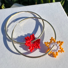 Load image into Gallery viewer, gold filled hoops with seed bead flower pendants
