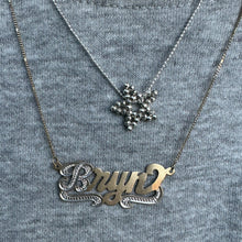 Load image into Gallery viewer, sterling silver ball chain disco ball star pendant nameplate gold necklace