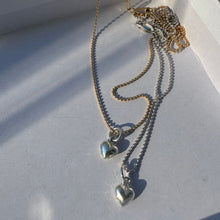Load image into Gallery viewer, sterling silver disco ball chain necklace puffy heart pendant
