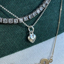 Load image into Gallery viewer, sterling silver faceted ball chain necklace puffy heart pendant
