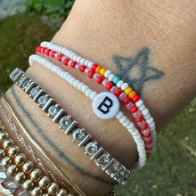 Load image into Gallery viewer, fun cute white seed bead elastic initial bracelet