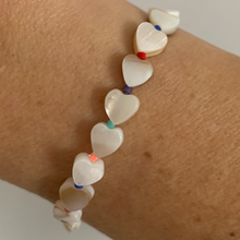 Load image into Gallery viewer, shell heart bead and multi colored seed bead stretchy bracelet shell heart bead and multi colored seed bead stretchy bracelet