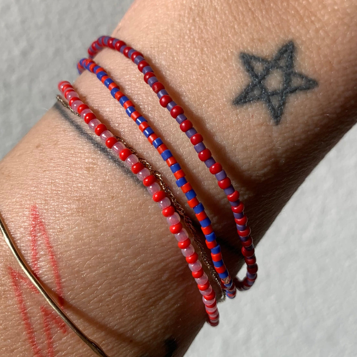 red blue purple pink seed bead bracelet set bryn sanders jewelry