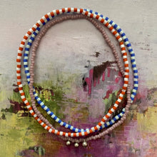 Load image into Gallery viewer, purple blue mint maroon white sterling silver seed bead elastic bracelet set
