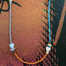 Load image into Gallery viewer, multi colored seed bead necklace with sterling silver stardust beads, gold filled star and round beads and heart, striped and iridescent beads