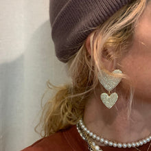 Load image into Gallery viewer, vintage rhinestone double heart earrings
