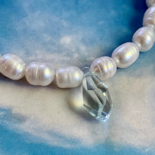 Load image into Gallery viewer, potato pearl and light blue Swarovski crystal drop necklace
