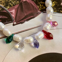 Load image into Gallery viewer, pearl and red, green, clear, purple, pink Swarovski crystal drop necklace
