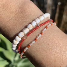 Load image into Gallery viewer, blue, red and pink seed bead, Swarovski crystal and sterling silver charm bracelet