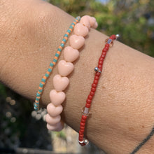 Load image into Gallery viewer, blue, red and pink seed bead, Swarovski crystal and sterling silver charm bracelet