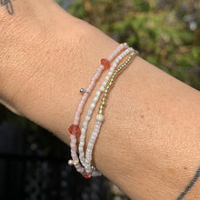 Load image into Gallery viewer, blue, red and pink seed bead, Swarovski crystal and sterling silver charm bracelet