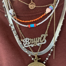 Load image into Gallery viewer, multi colored seed bead necklace with sterling silver stardust beads, gold filled star and round beads and heart, striped and iridescent beads
