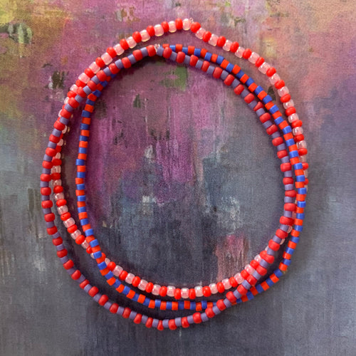 red pink blue purple seed bead elastic bracelet set