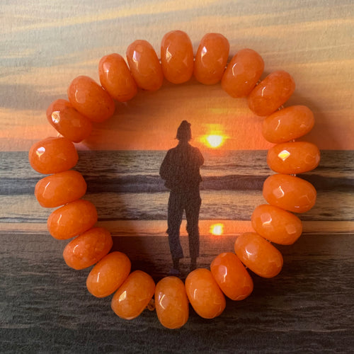 faceted orange glass bead stretch bracelet