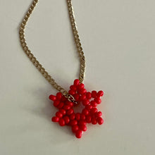 Load image into Gallery viewer, matte red seed bead flower pendant
