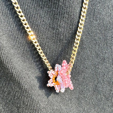 Load image into Gallery viewer, pink pearlized seed bead flower pendant
