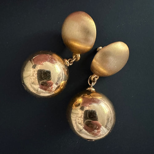 vintage gold tone ball drop earrings