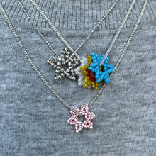 Load image into Gallery viewer, sterling silver faceted ball chain with colorful beaded flower pendant
