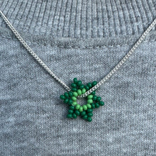 Load image into Gallery viewer, sterling silver curb chain with green beaded flower pendant
