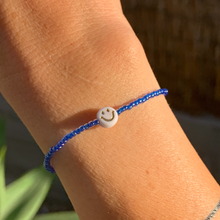 Load image into Gallery viewer, blue beaded smiley face bracelet
