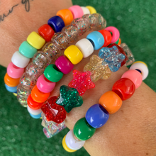 Load image into Gallery viewer, multi colored patterned big pony bead stretch bracelet

