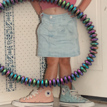 Load image into Gallery viewer, iridescent purple/pink/green/blue donut bead bracelet
