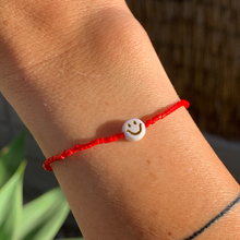 Load image into Gallery viewer, red beaded smiley face bracelet
