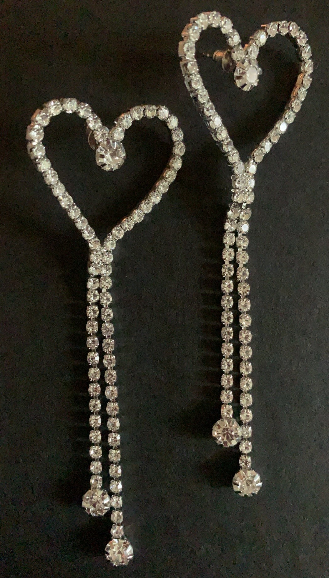 vintage rhinestone heart drop earrings
