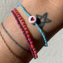 Load image into Gallery viewer, blue pink red heart seed bead elastic bracelet set
