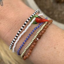 Load image into Gallery viewer, aspen gold seed bead stretch bracelet and red chili pepper bracelet

