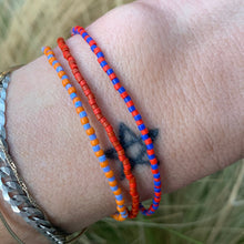 Load image into Gallery viewer, orange, blue, red seed bead striped elastic bracelet set

