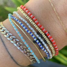 Load image into Gallery viewer, blue mint grey white pink red gold seed bead elastic bracelets

