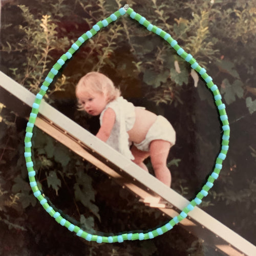 light blue and light green seed bead bracelet