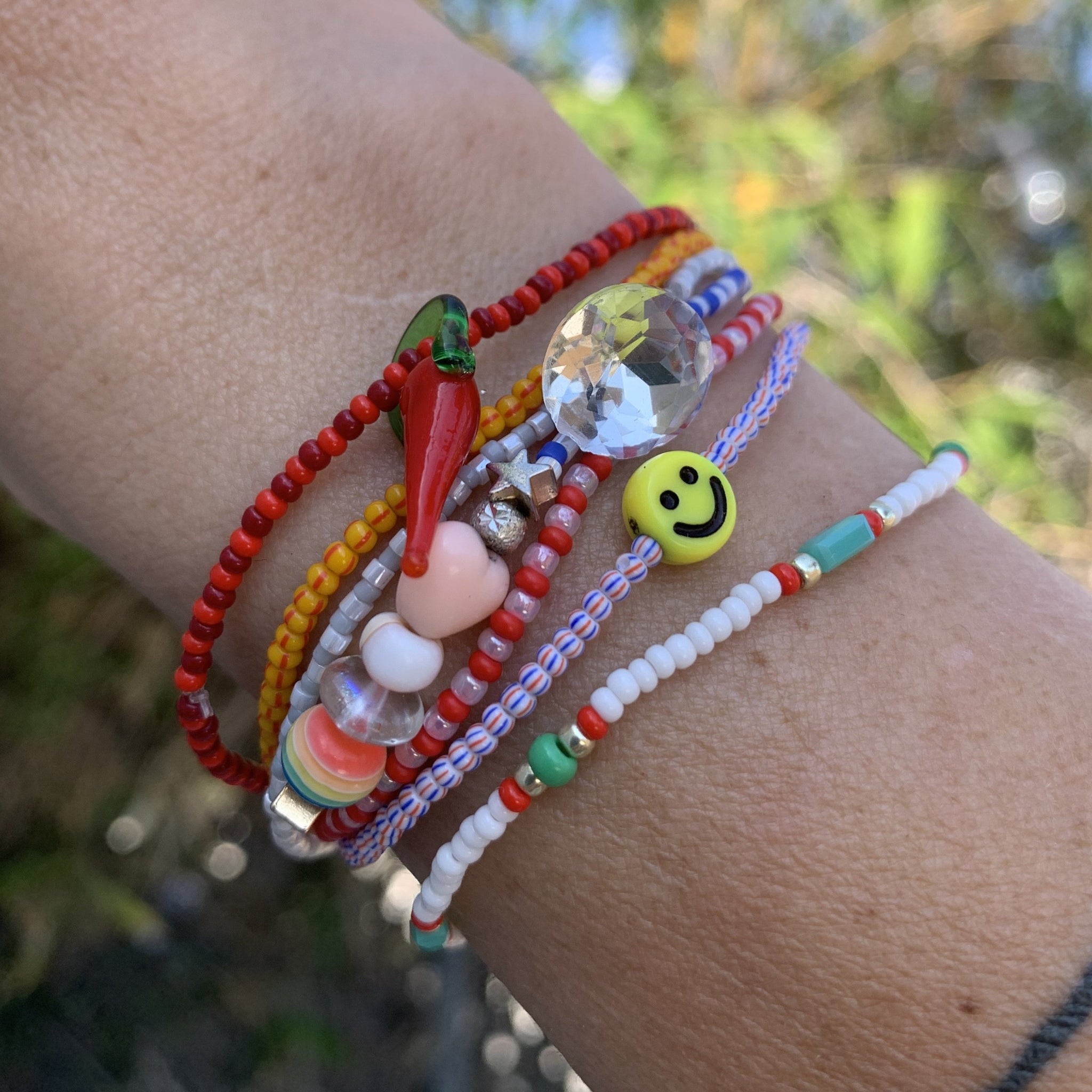 Yellow Clay Beaded Smiley Bracelet