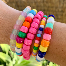 Load image into Gallery viewer, multi colored pastel glow in the dark plastic pony bead stretchy bracelet 
