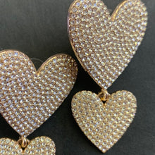 Load image into Gallery viewer, vintage rhinestone double heart earrings
