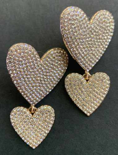vintage rhinestone double heart earrings
