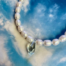 Load image into Gallery viewer, potato pearl and light blue Swarovski crystal drop necklace
