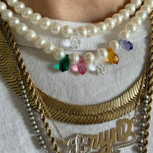 Load image into Gallery viewer, pearl and multi colored Swarovski crystal drop necklace
