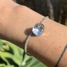 Load image into Gallery viewer, grey luster iridescent seed bead bracelet with a rhinestone button bead
