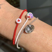 Load image into Gallery viewer, grey luster iridescent seed bead bracelet with a rhinestone button bead
