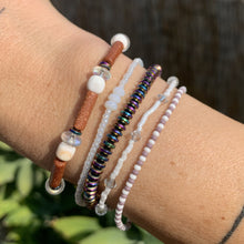 Load image into Gallery viewer, white luster seed bead bracelet with silver Swarovski crystal beads
