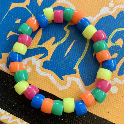 multi colored neon plastic pony bead stretchy bracelet