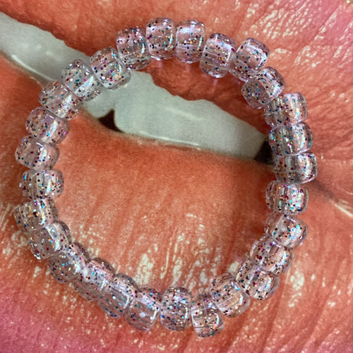 clear plastic glitter pony bead stretchy bracelet