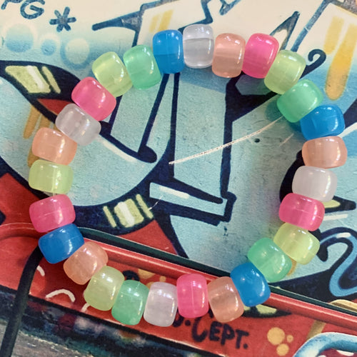 fun multi colored plastic pony bead glow in the dark stretchy bracelet 