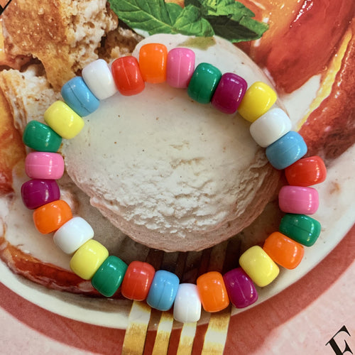 multi colored plastic pony stretchy bead bracelet