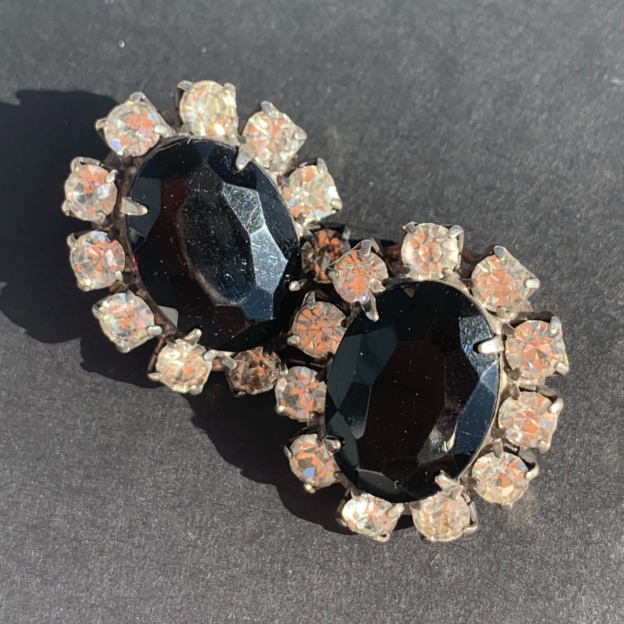 black rhinestone oval vintage earrings – bryn sanders jewelry