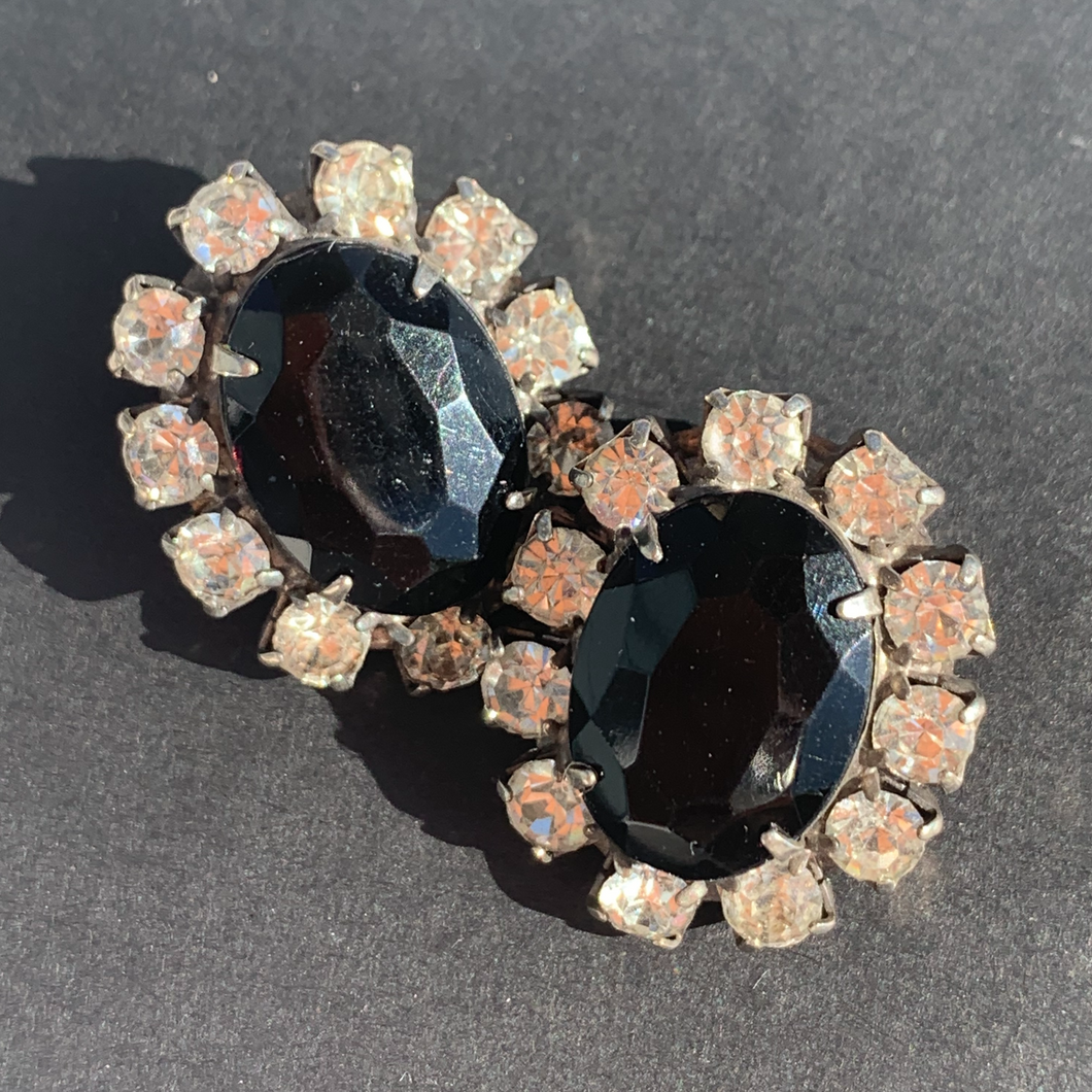 vintage black stone earrings surrounded by faux diamond rhinestones