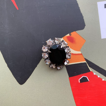 Load image into Gallery viewer, vintage black stone earrings surrounded by faux diamond rhinestones
